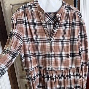 GAP Plaid Midi Dress in Brown and Black